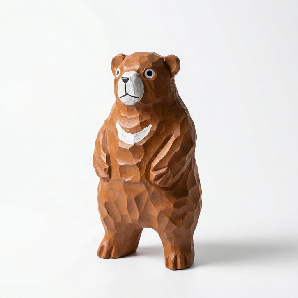 Hand-Carved Wooden Bear Figurine | Rustic Woodland Nursery Decor | Whimsical Moon Bear Sculpture | Unique Nature Lover Gift
