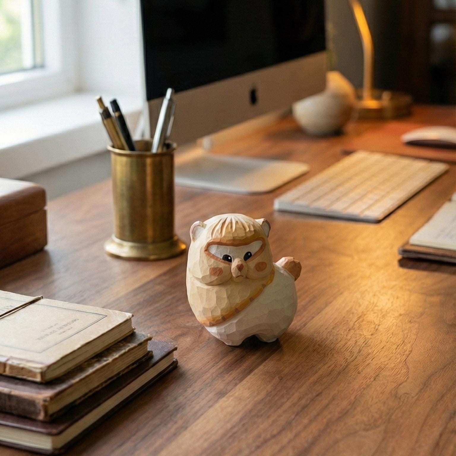 Chubby Wooden Alpaca Figurine, Hand Carved Llama Decor, Animal Statue, Whimsical Desk Accessory