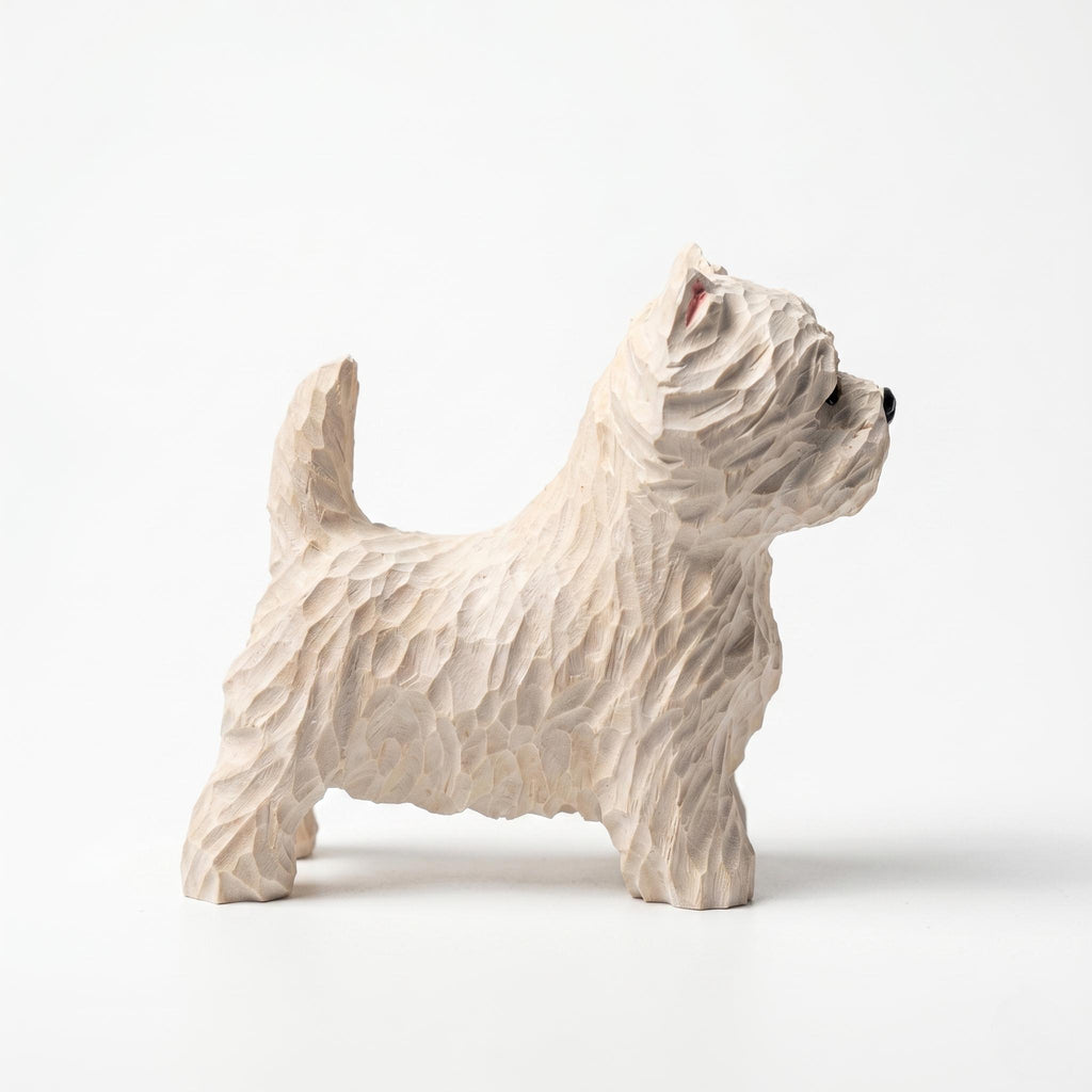 Hand Carved Wooden Westie Figurine, Rustic White Terrier Dog Sculpture, Folk Art Pet Memorial Gift for Dog Lovers, Desk Decor