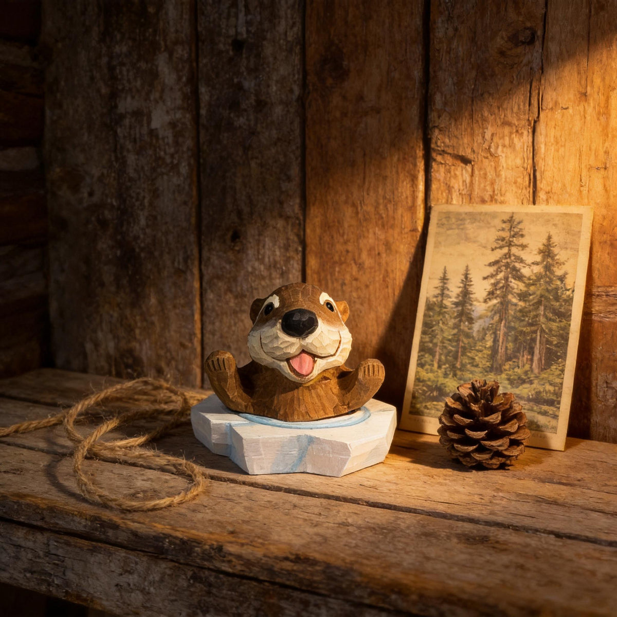 Joyful Wooden Sea Otter Hand Carved Animal Sculpture Coastal Desk Decor Cute Woodland Nursery Art Unique Gift for Animal Lovers