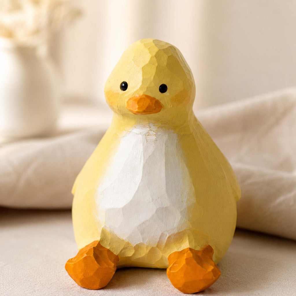 Whimsical Wooden Duckling Figurine Hand Carved Bird Nursery Decor Cute Animal Desk Pet Unique Baby Shower Gift