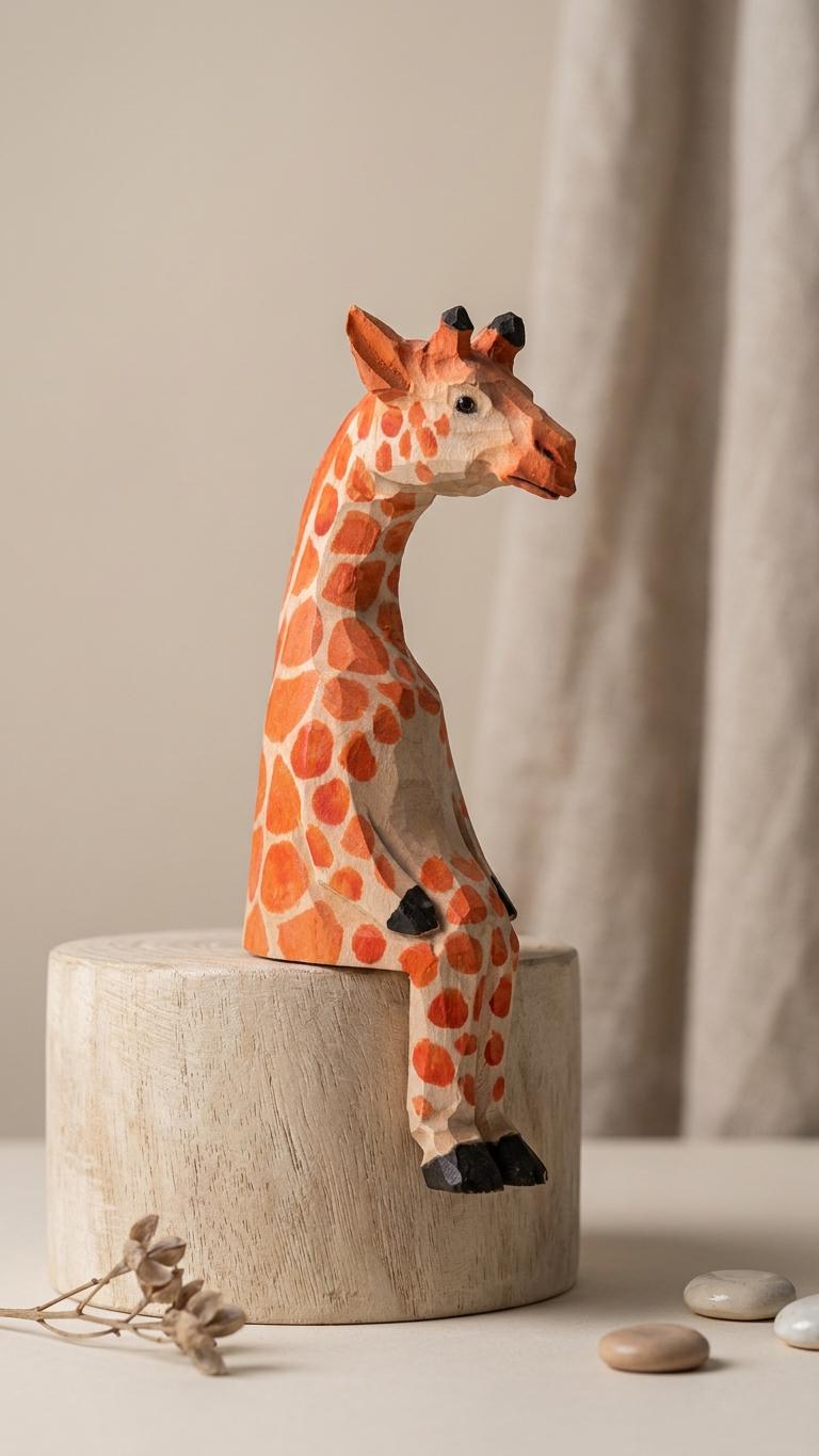 Whimsical Sitting Giraffe Wooden Shelf Sitter Handmade Safari Animal Decor Nursery Art Unique Gift for Animal Lovers