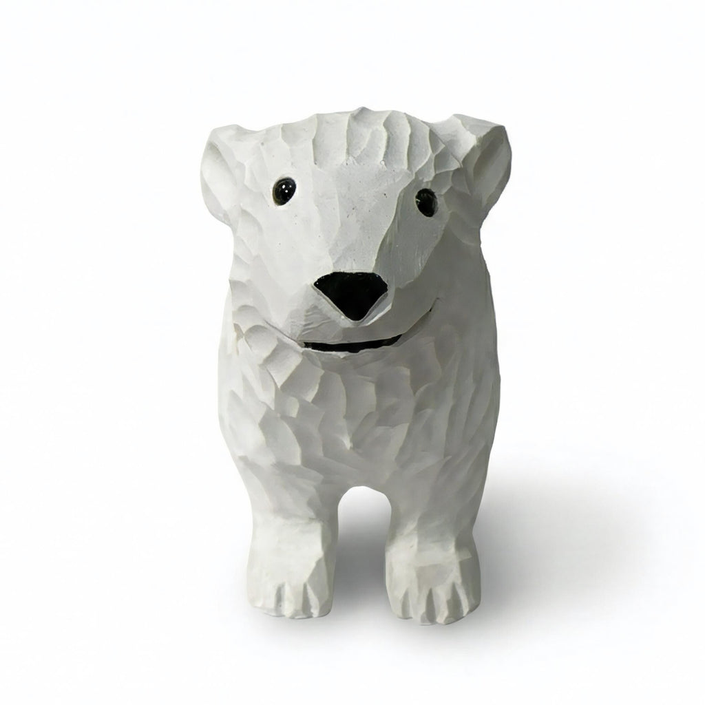 Hand Carved Wooden Polar Bear Figurine - White Bear Statue - Winter Wonderland Decor - Cabin Ornament