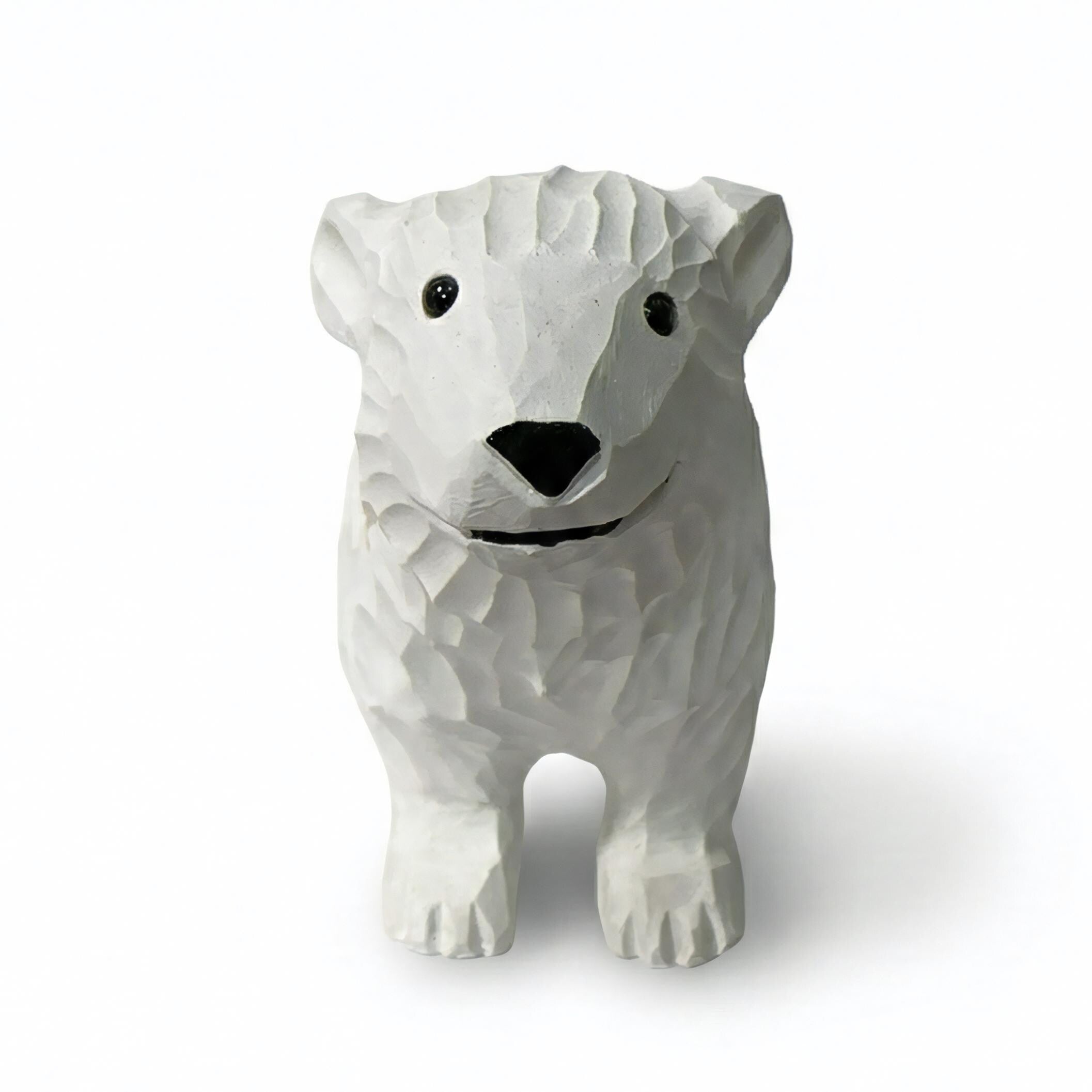 Hand Carved Wooden Polar Bear Figurine - White Bear Statue - Winter Wonderland Decor - Cabin Ornament