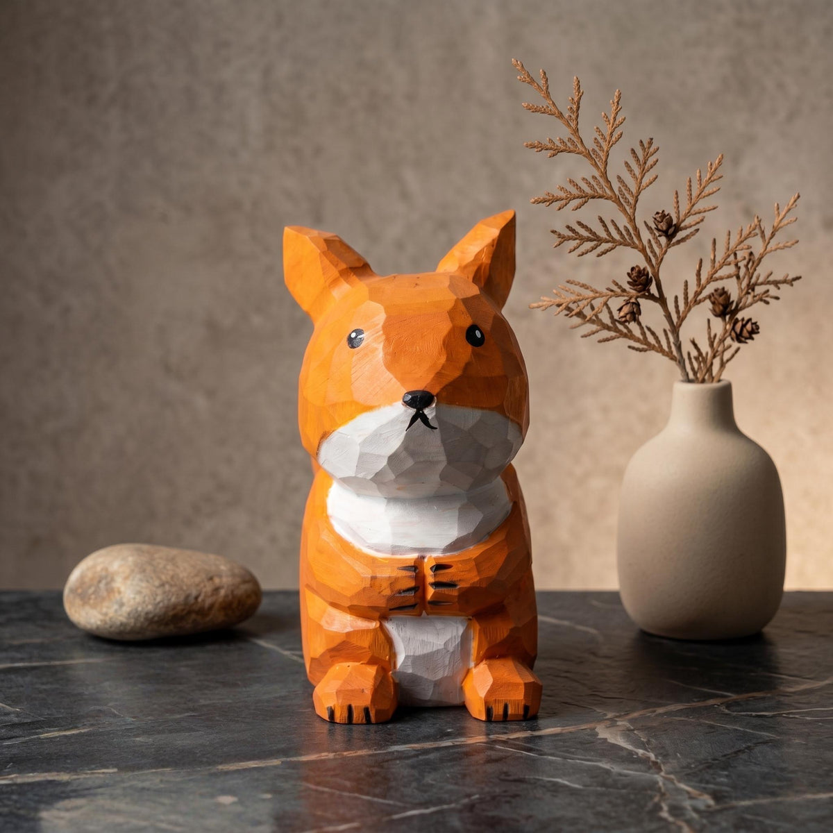 Whimsical Hand Carved Wooden Squirrel Figurine, Rustic Woodland Animal Decor, Cute Desk Accessory, Unique Gift for Nature Lovers