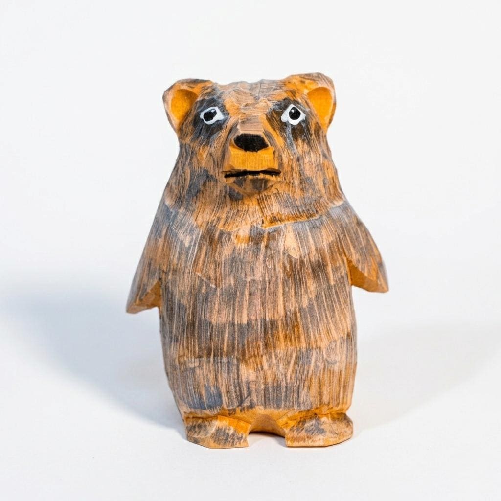 Whimsical Hand Carved Wooden Bear Figurine, Cute Grizzly Bear Statue, Rustic Forest Animal Decor, Unique Wood Anniversary Gift, Nursery Art