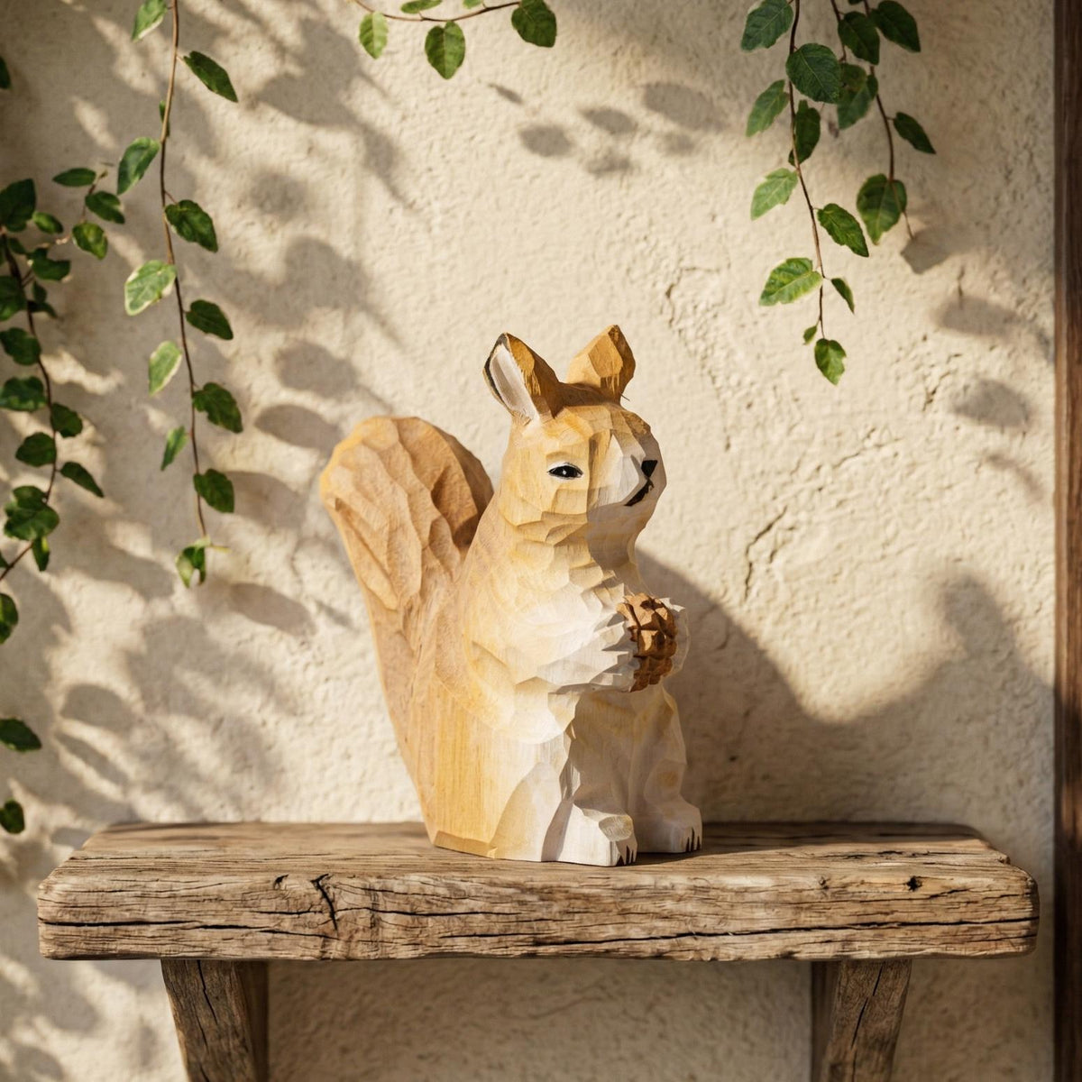 Whimsical Hand Carved Wooden Squirrel Figurine, Rustic Woodland Nursery Decor, Woodland Animal Statue, Unique Nature Lover Gift Idea