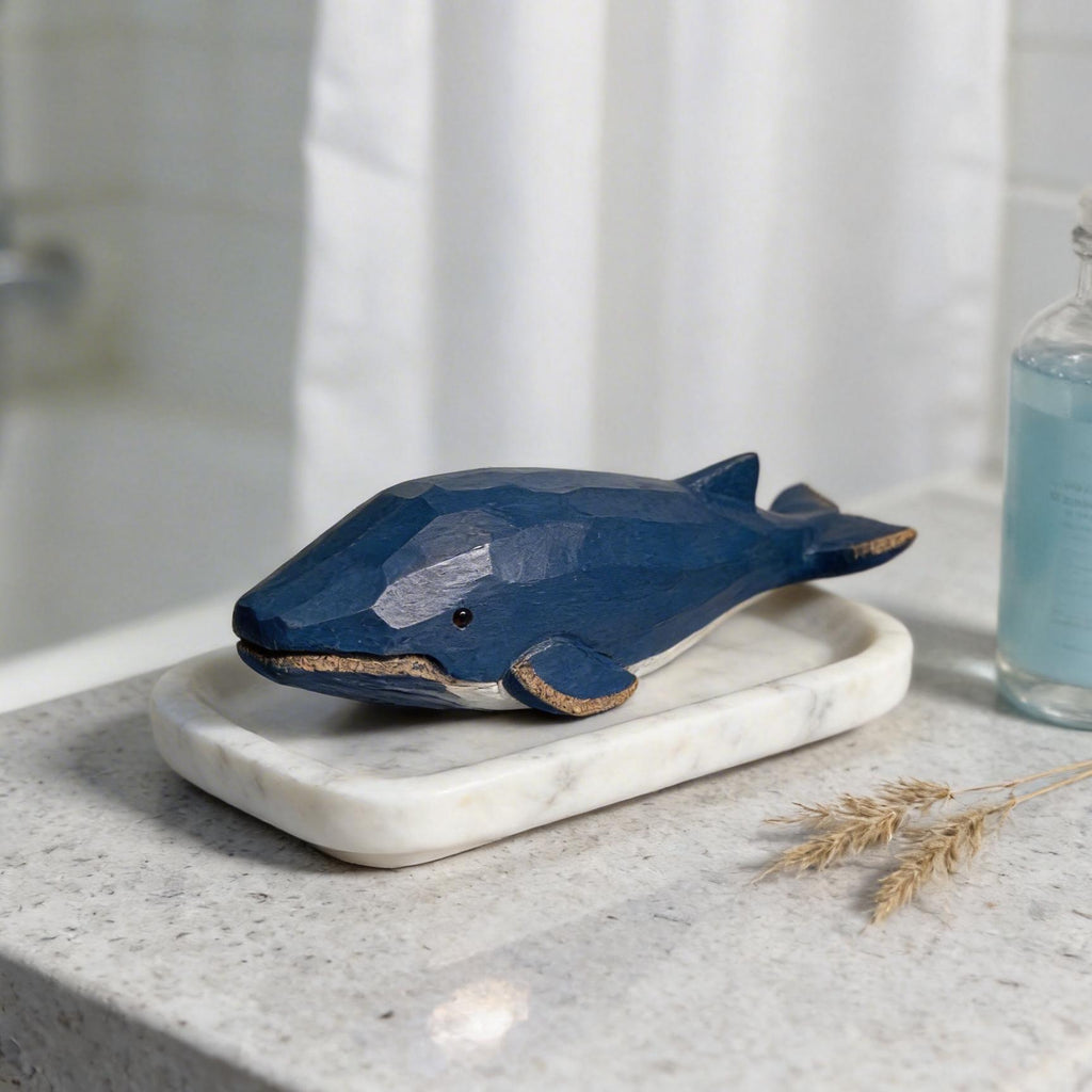 Rustic Blue Wooden Whale Carving | Coastal Home Decor | Handcrafted Nautical Nursery Art | Ocean Lover Gift | Wooden Marine Animal Figurine