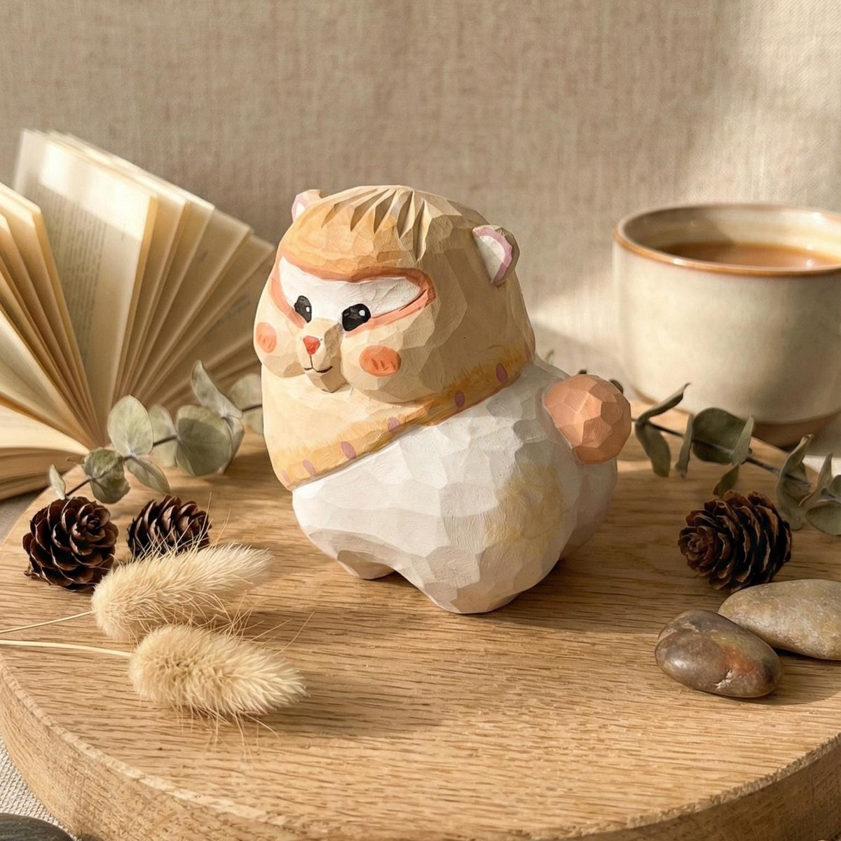 Chubby Wooden Alpaca Figurine, Hand Carved Llama Decor, Animal Statue, Whimsical Desk Accessory