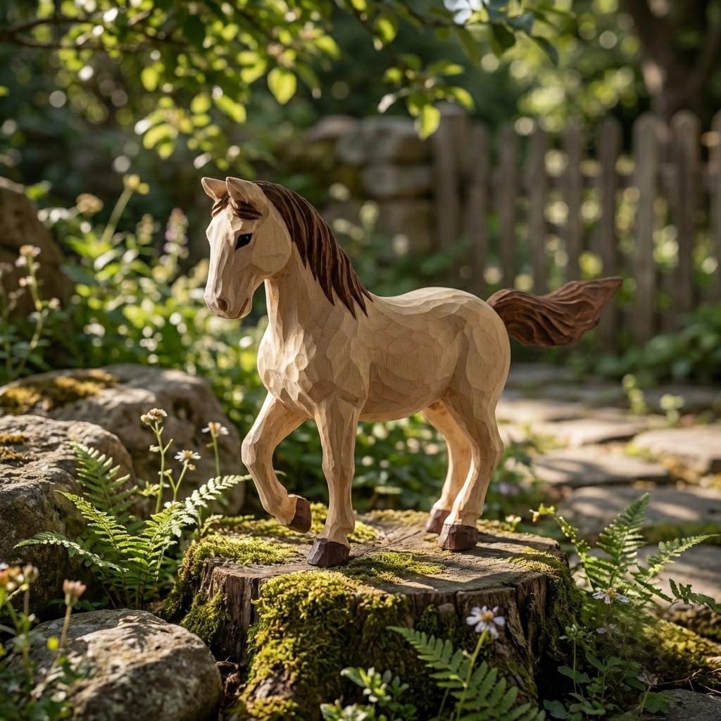 Whimsical Hand Carved Wooden Horse Figurine Rustic Pony Sculpture Farmhouse Shelf Decor Artisan Animal Art Unique Equestrian Gift