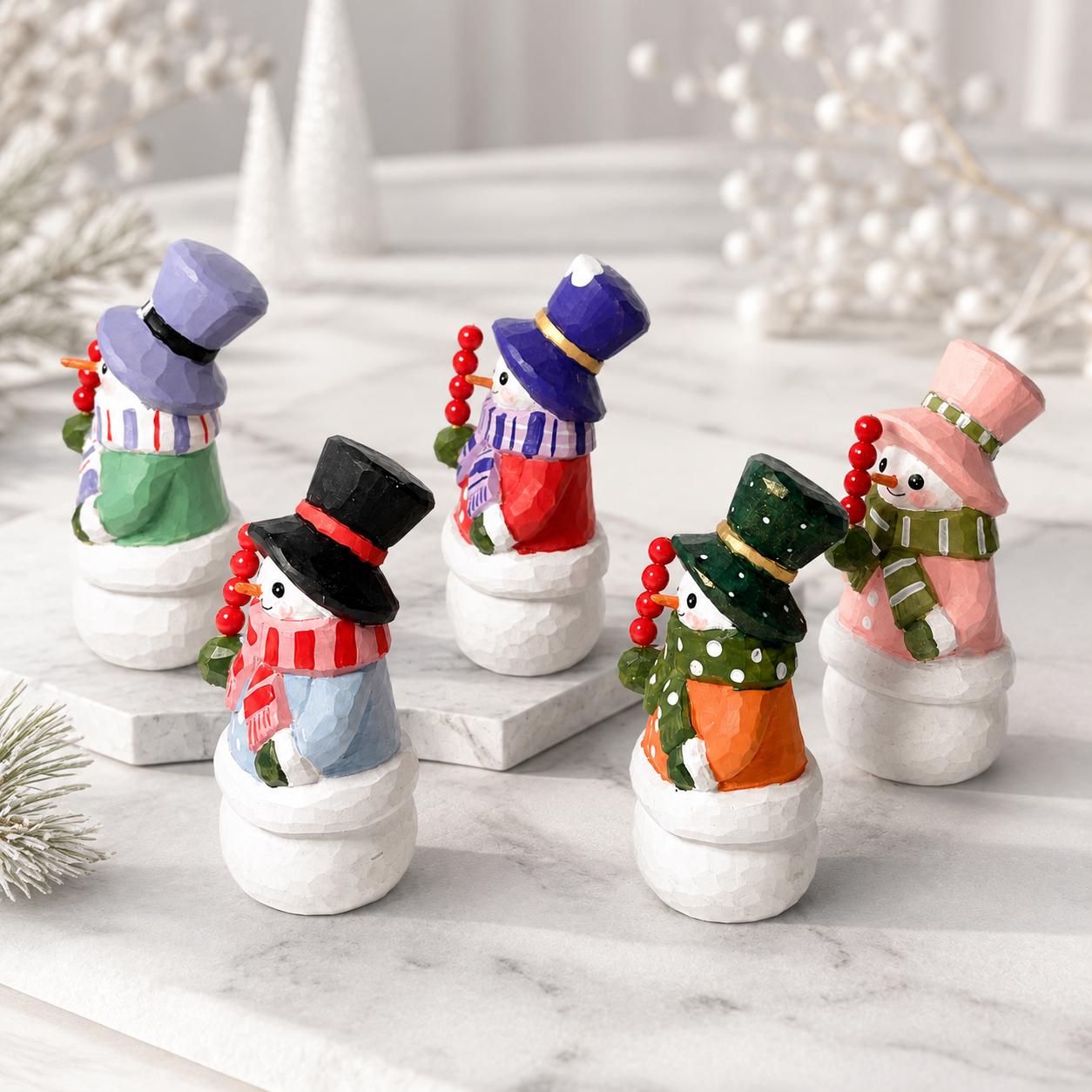 Whimsical Wooden Snowman Figurine | Hand Carved Winter Decor | Rustic Christmas Ornament | Tanghulu Snowman | Cozy Holiday Gift for Her