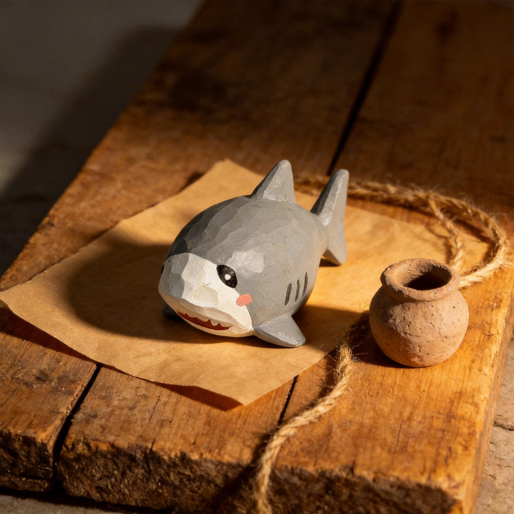Whimsical Hand Carved Wooden Shark Figurine Cute Nautical Decor Coastal Nursery Art Handmade Wooden Animal Ocean Lover Gift