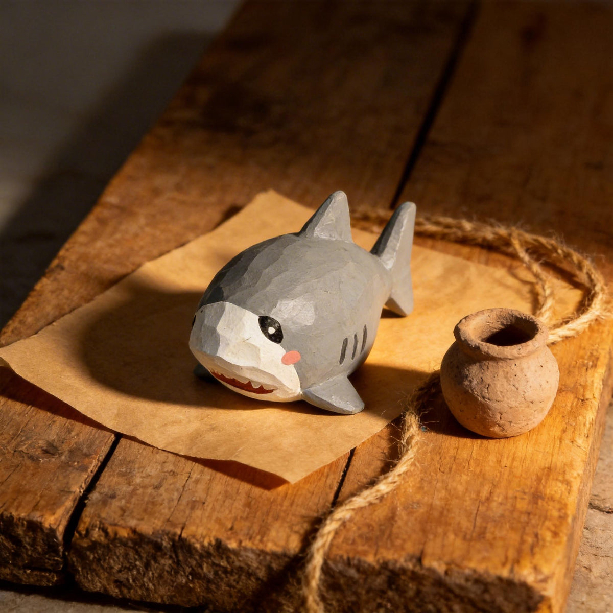 Whimsical Hand Carved Wooden Shark Figurine Cute Nautical Decor Coastal Nursery Art Handmade Wooden Animal Ocean Lover Gift