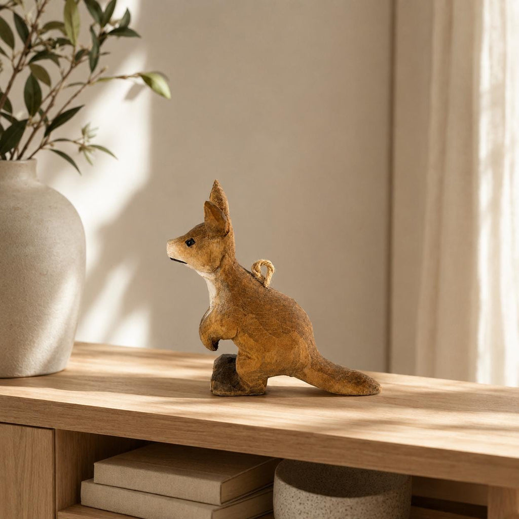 Hand-Carved Wooden Kangaroo Figurine Rustic Australian Wildlife Decor Unique Gift for Animal Lovers