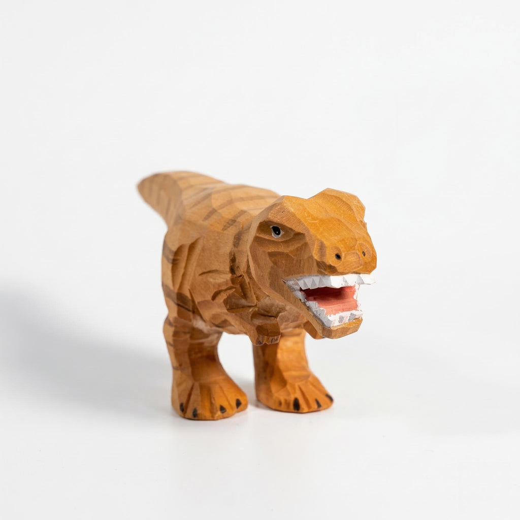 Hand-Carved Wooden T-Rex Figurine, Rustic Dinosaur Decor, Whimsical Wood Carving Art, Unique Desk Ornament, Gift for Paleontology Lovers