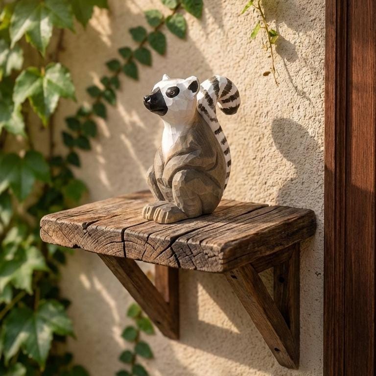 Whimsical Ring-Tailed Lemur Wood Carving | Handmade Wooden Animal Figurine | Safari Nursery Decor | Unique Wildlife Lover Gift