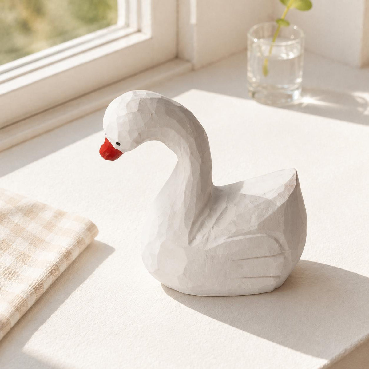 Whimsical White Wood Swan Hand Carved Bird Rustic Nursery Decor Unique Gift