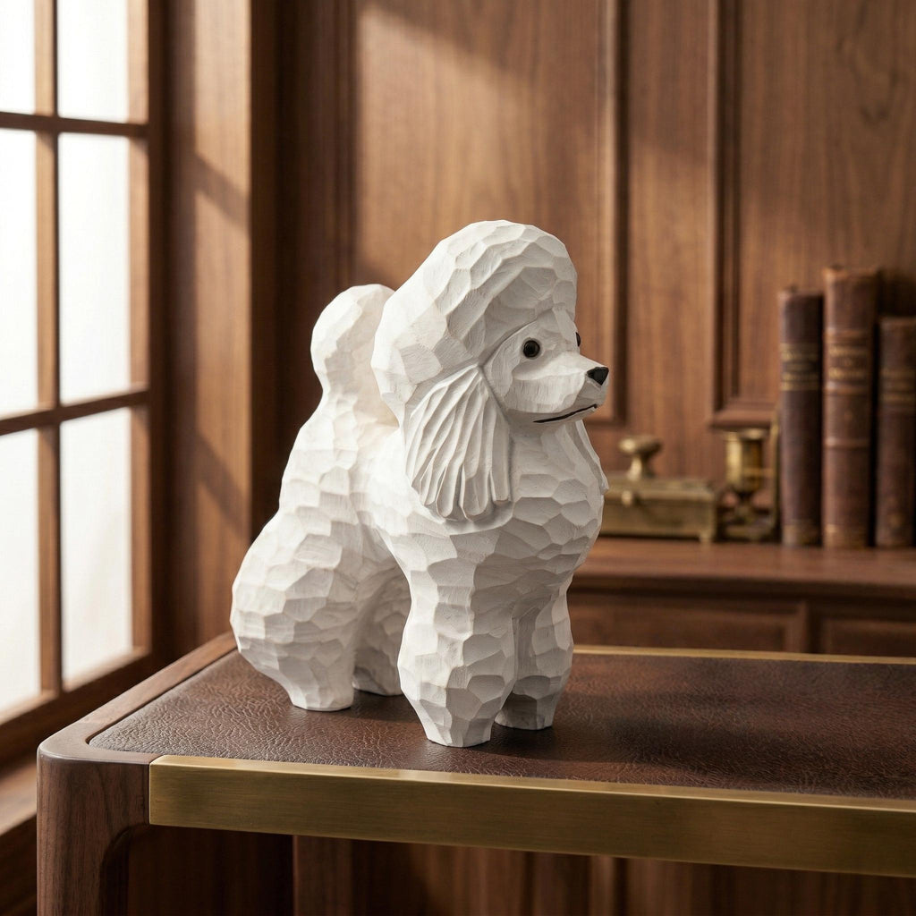 Whimsical Wooden Poodle Figurine Hand Carved Dog Statue Pet Memorial Art Shelf Decor Unique Gift for Dog Lover Dog Mom Gift