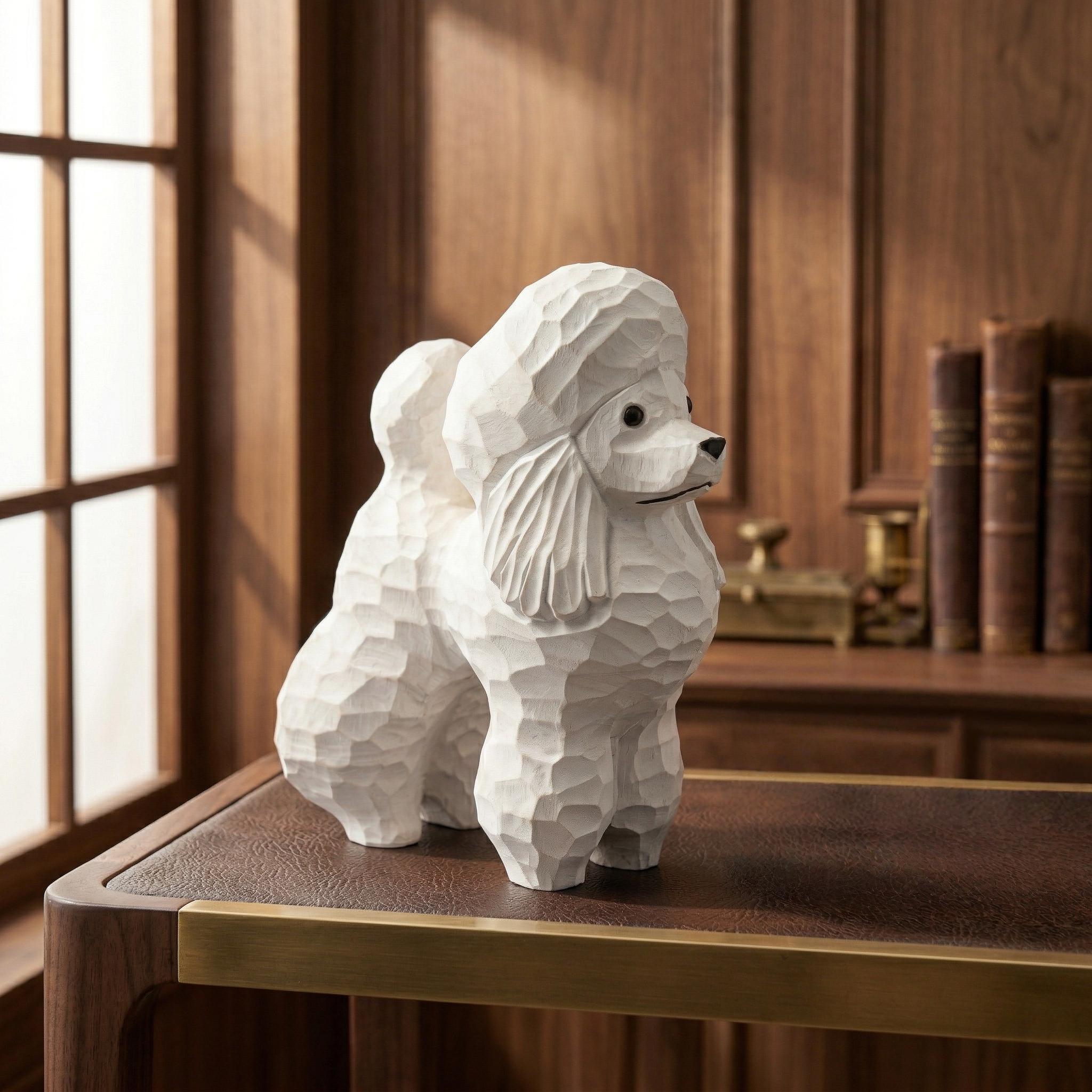 Whimsical Wooden Poodle Figurine Hand Carved Dog Statue Pet Memorial Art Shelf Decor Unique Gift for Dog Lover Dog Mom Gift