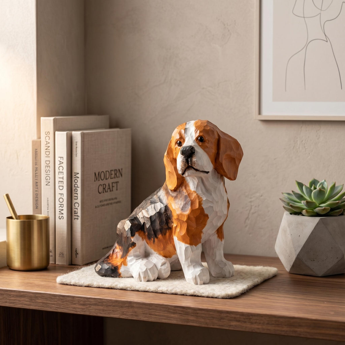 Hand Carved Wooden Beagle Figurine, Rustic Dog Lover Decor, Wood Dog Sculpture, Pet Memorial Gift, Handmade Dog Statue For Desk Shelf