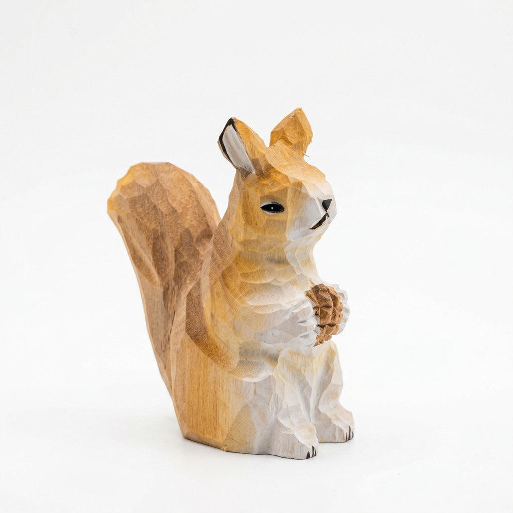 Whimsical Hand Carved Wooden Squirrel Figurine, Rustic Woodland Nursery Decor, Woodland Animal Statue, Unique Nature Lover Gift Idea