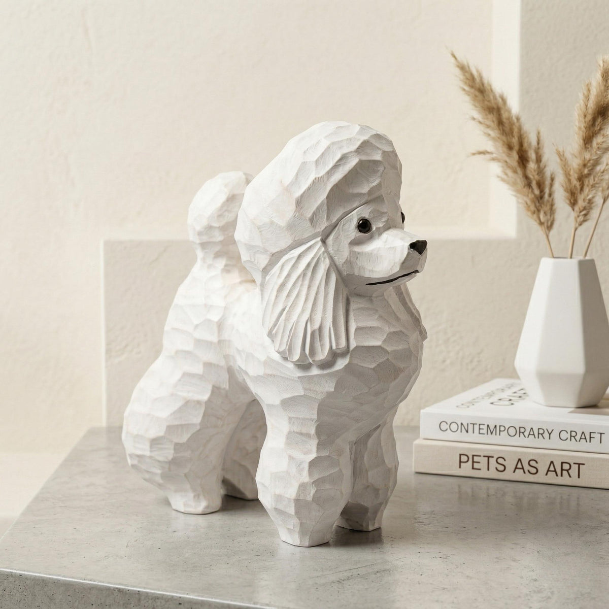 Whimsical Wooden Poodle Figurine Hand Carved Dog Statue Pet Memorial Art Shelf Decor Unique Gift for Dog Lover Dog Mom Gift
