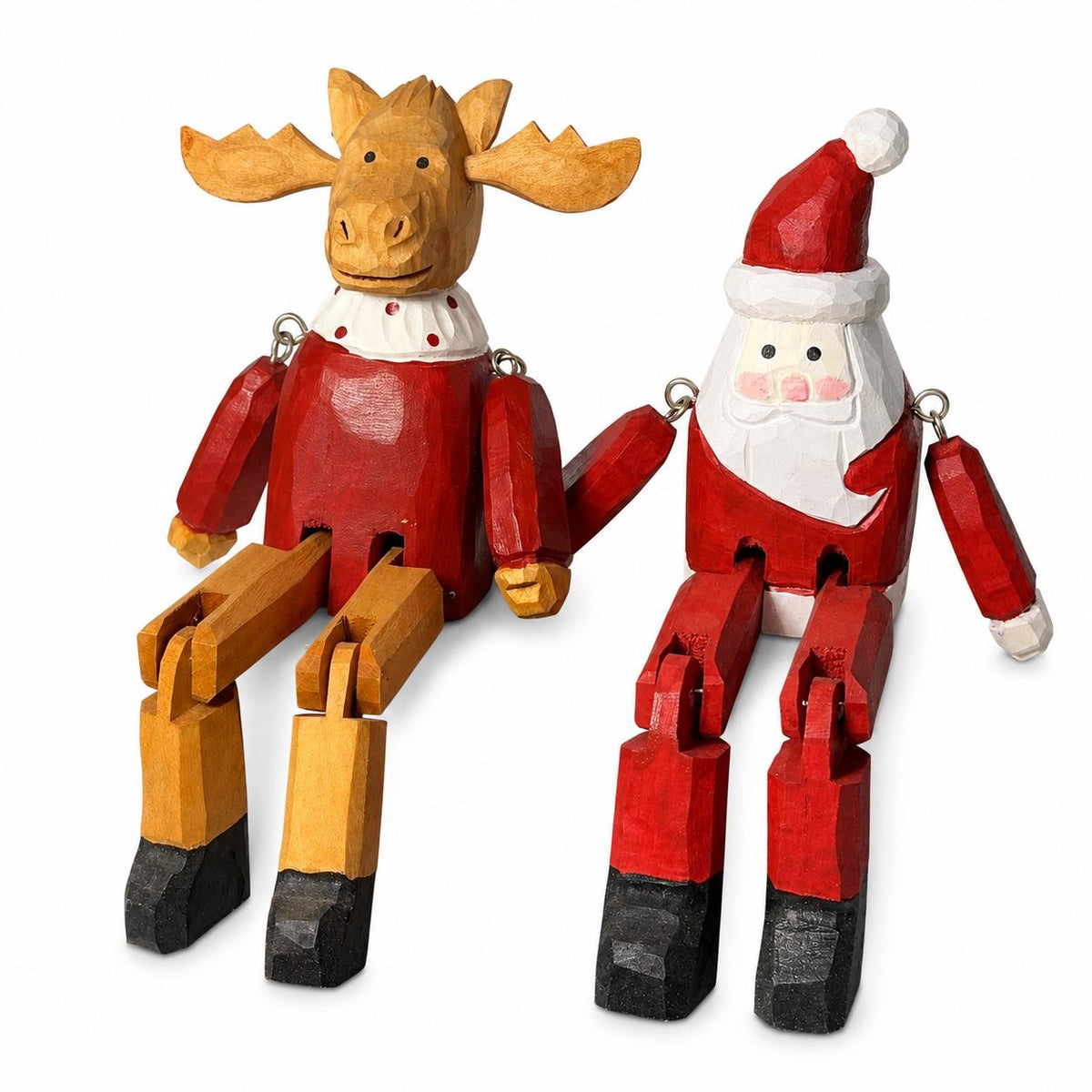 Charming Wooden Santa or Reindeer Shelf Sitter, Articulated Jointed Figure Christmas Decor, Rustic Holiday Gift for Home