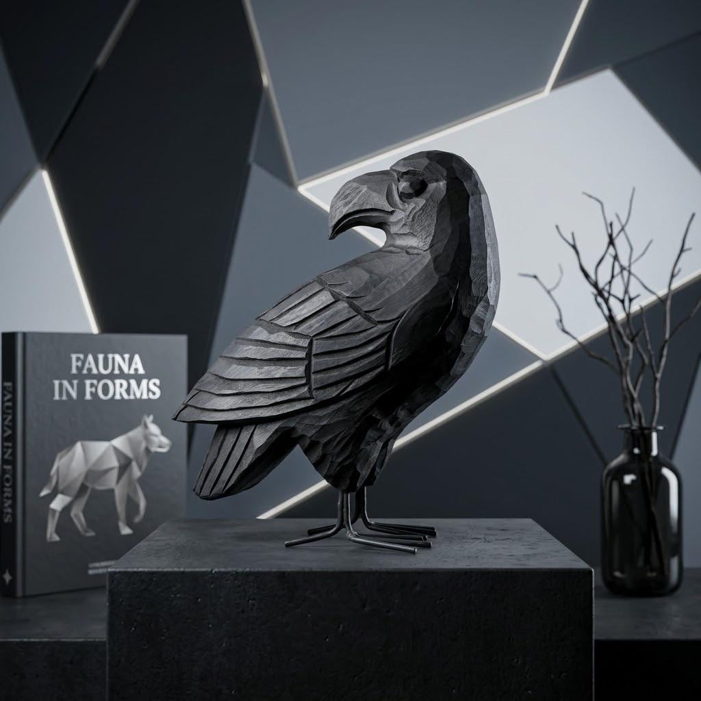 Hand Carved Black Raven Wooden Crow Figurine Rustic Bird Sculpture Gothic Home Decor Unique Wood Anniversary Gift for Nature Lover