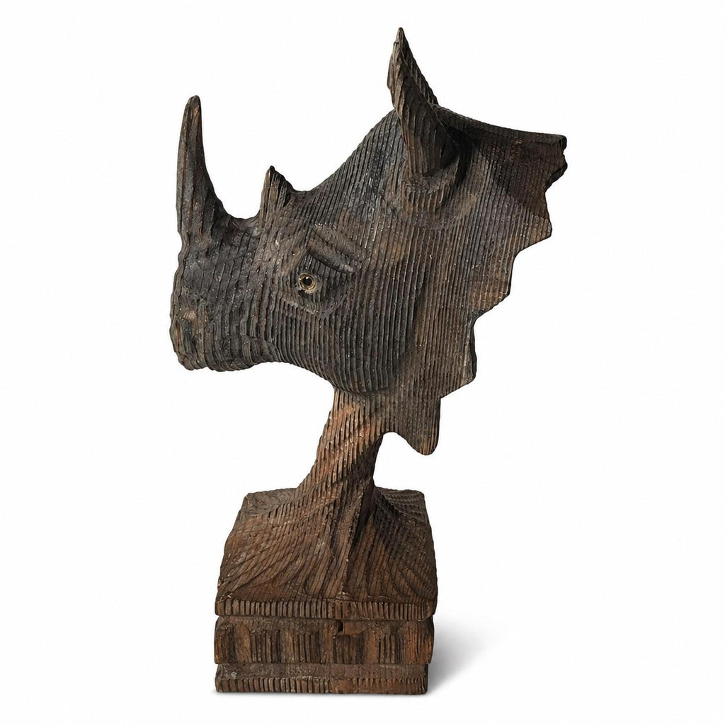 Majestic Wooden Rhino Bust Hand Carved Animal Sculpture Rustic Safari Desk Decor Unique Wildlife Lover Gift for Him