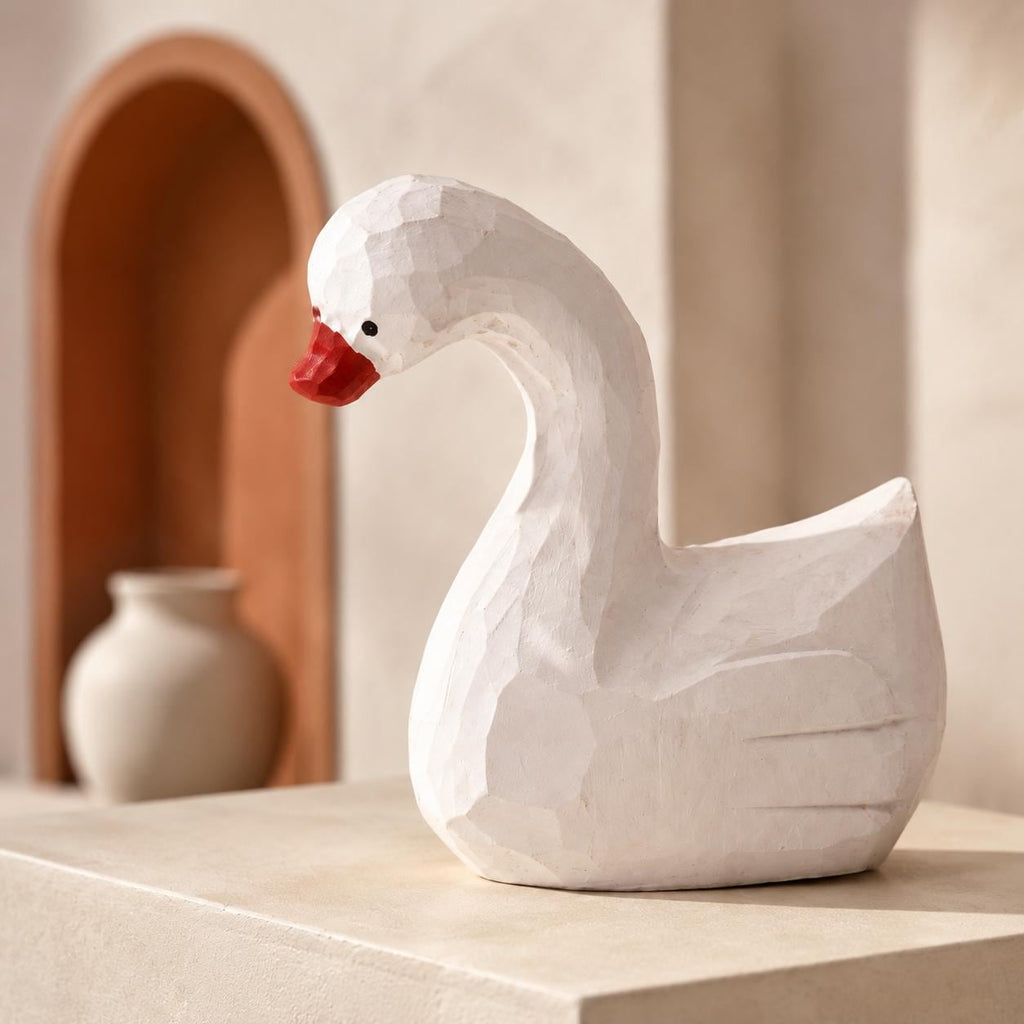 Whimsical White Wood Swan Hand Carved Bird Rustic Nursery Decor Unique Gift