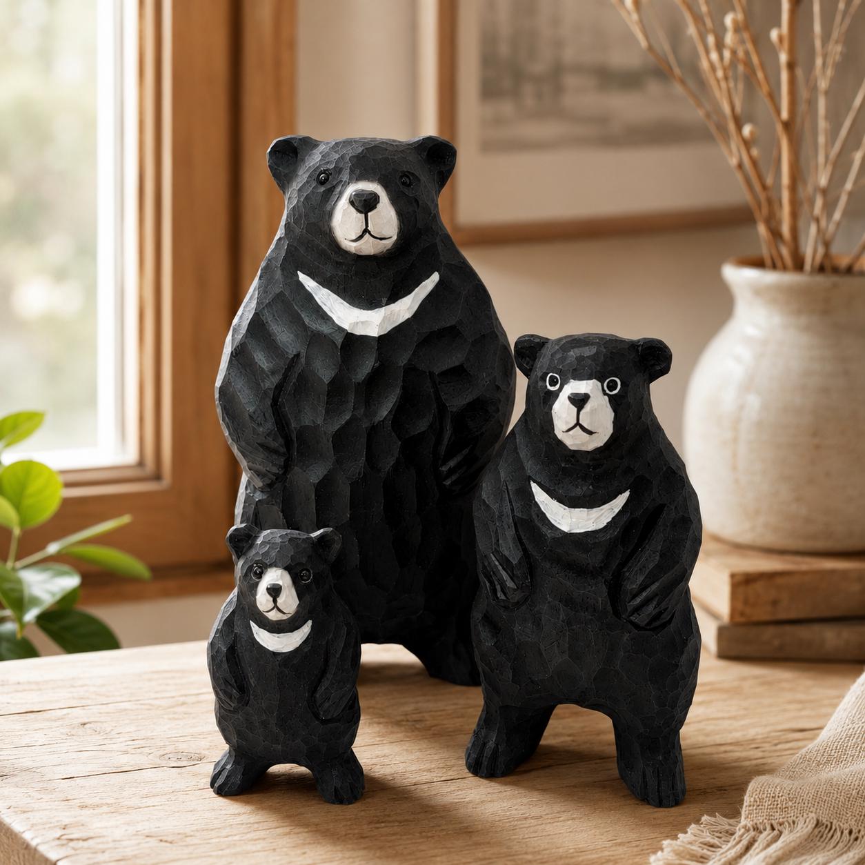 Hand Carved Wood Black Bear Family Set Rustic Woodland Nursery Decor New Mom Gift