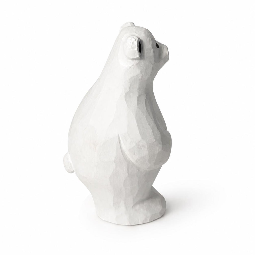 Friendly Waving Polar Bear Wood Carving, Handmade Arctic Animal Figurine, Whimsical Desk Pet, Winter Nursery Decor, Cute Wood Gift for Kids
