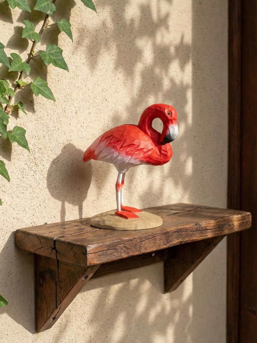 Wooden Flamingo Statue, Tropical Beach House Decor,  Gift for Bird Watchers, Rainforest Themed Decor