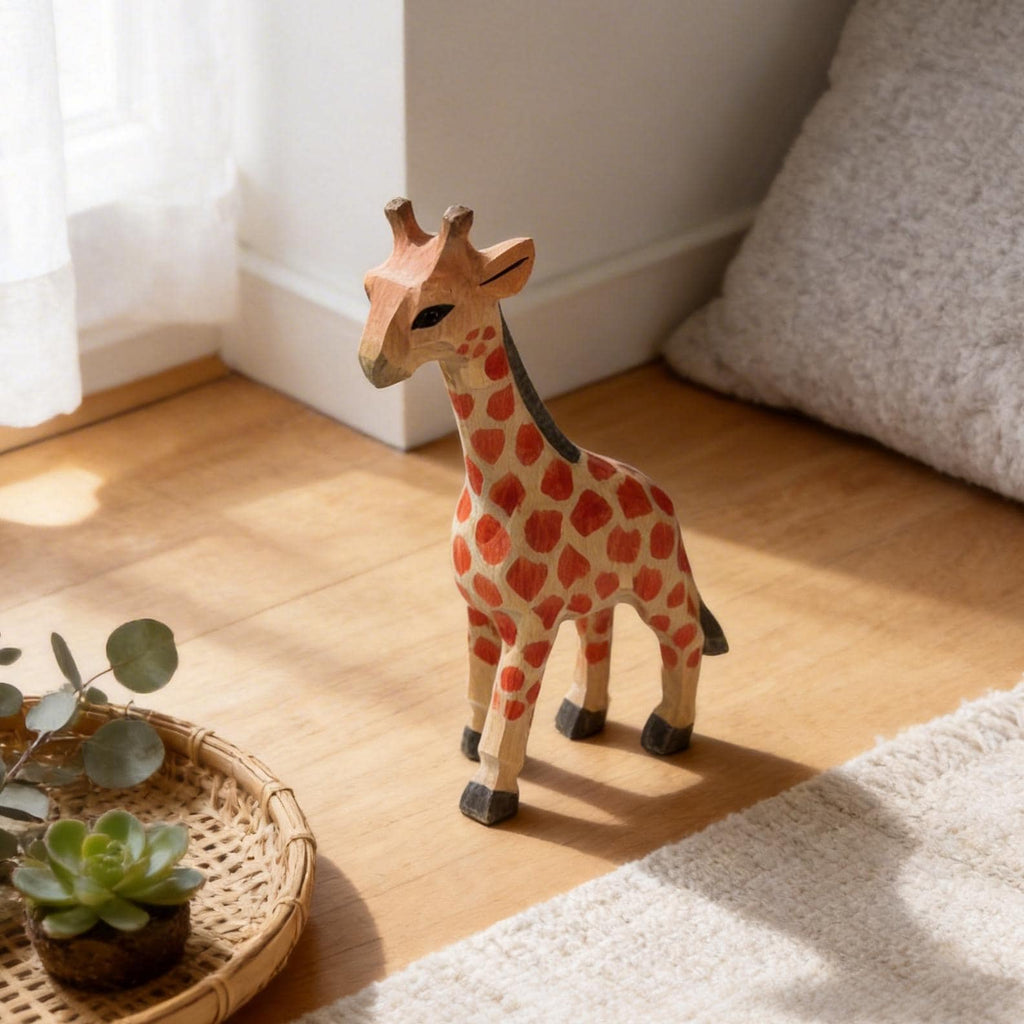 Hand-Carved Wooden Giraffe Figurine | Safari Nursery Decor, Artisan Animal Sculpture