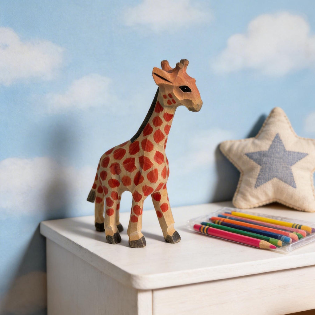 Hand-Carved Wooden Giraffe Figurine | Safari Nursery Decor, Artisan Animal Sculpture