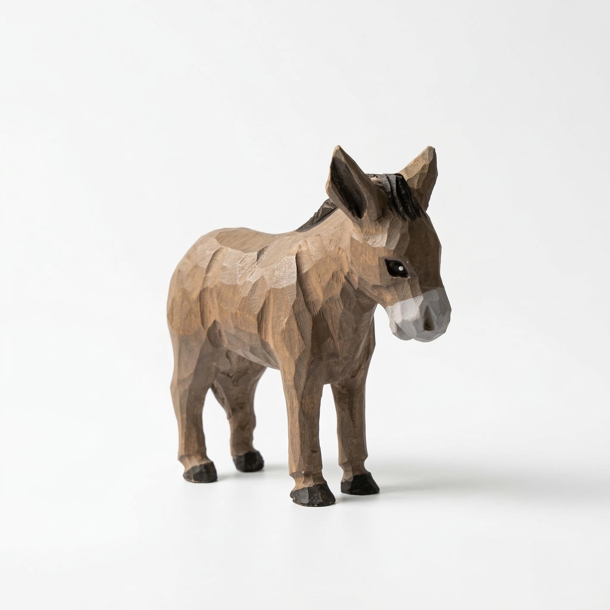 Whimsical Hand Carved Wooden Donkey Figurine, Rustic Farmhouse Decor, Miniature Wood Animal Sculpture, Unique Gift for Animal Lovers