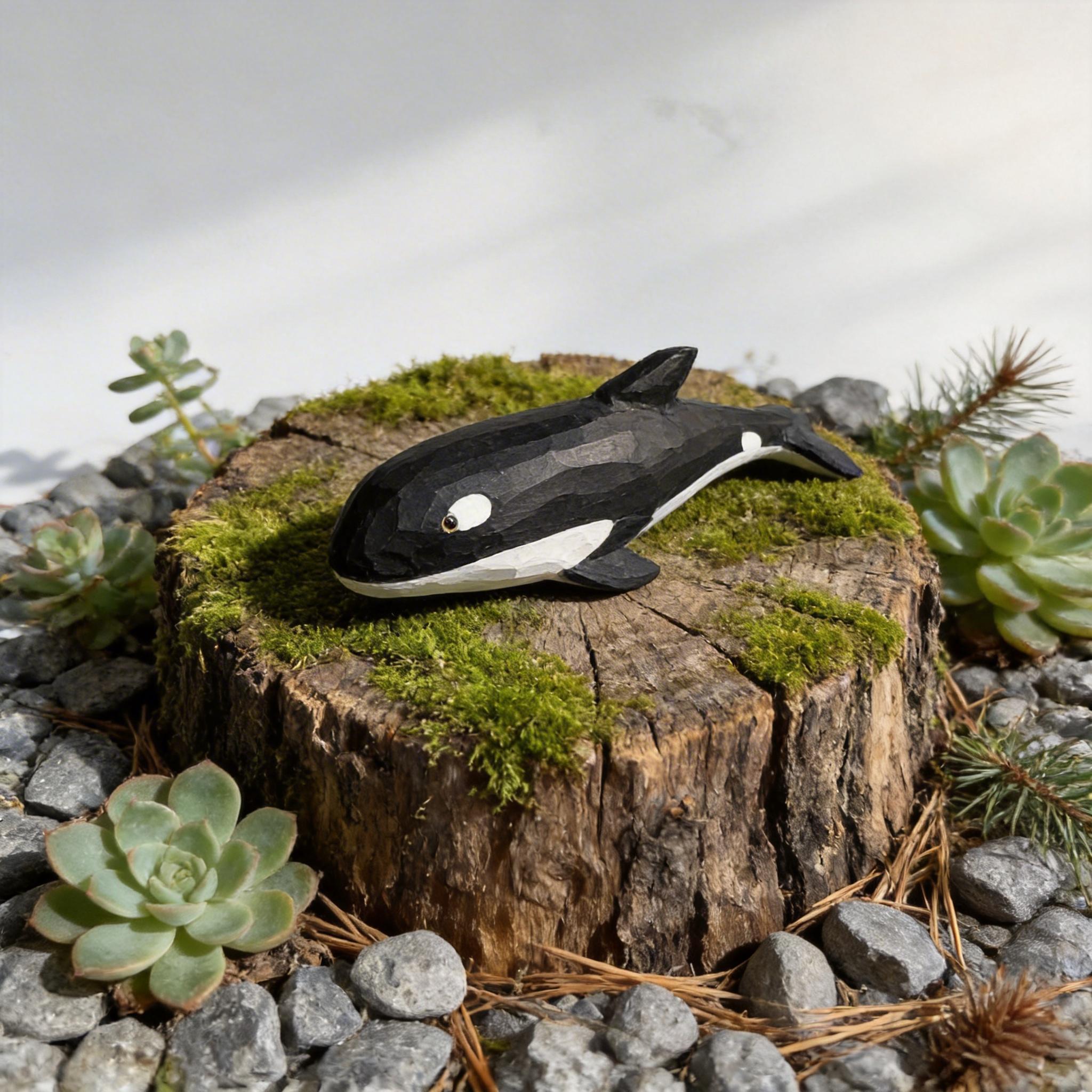 Hand-Carved Wooden Orca Figurine | Rustic Killer Whale Sculpture | Coastal Nursery Art | Nautical Decor | Unique Gift for Ocean Lover