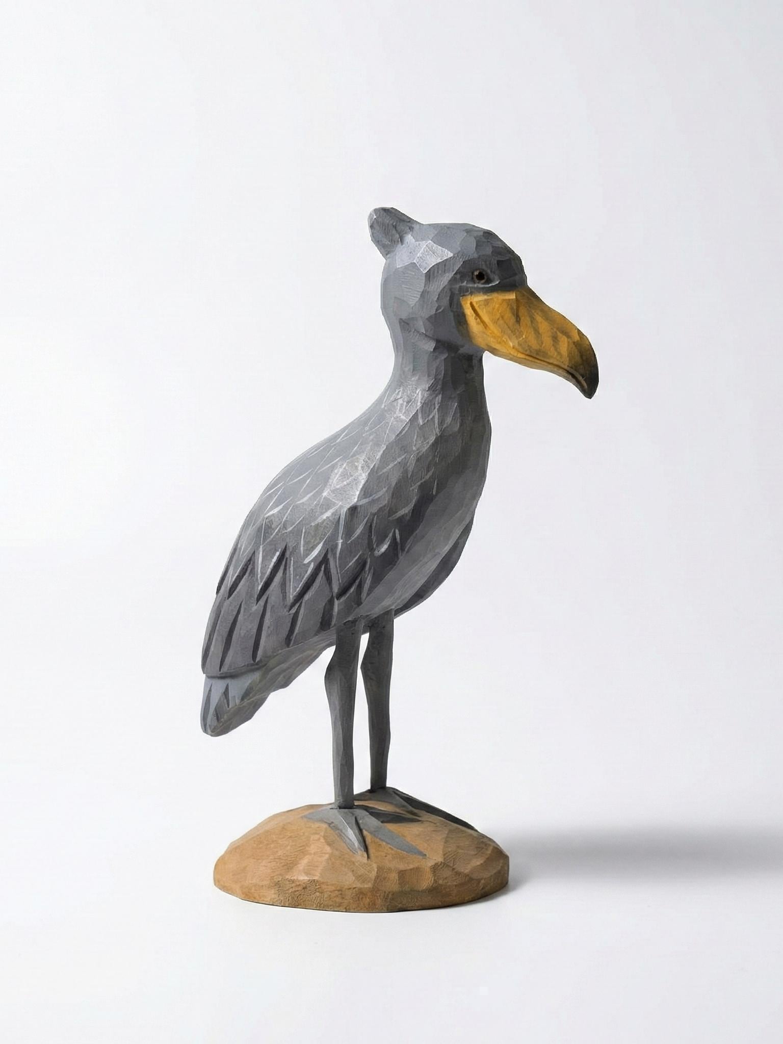 Hand Carved Wooden Shoebill Stork Statue, Rustic Bird Decor