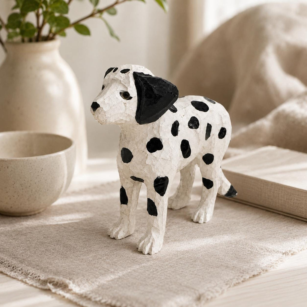Hand-Carved Wooden Dalmatian Figurine | Spotted Puppy Sculpture | Whimsical Dog Desk Decor | Unique Pet Lover Gift