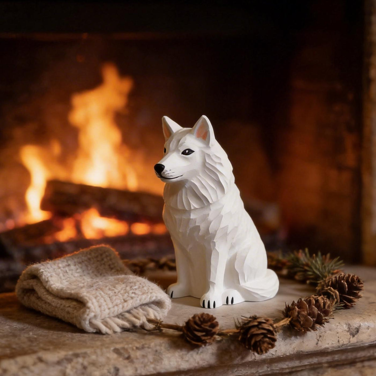 Hand Carved Wooden White Dog Figurine | Rustic Farmhouse Decor | White Shepherd Sculpture | Unique Woodland Animal Lover Gift