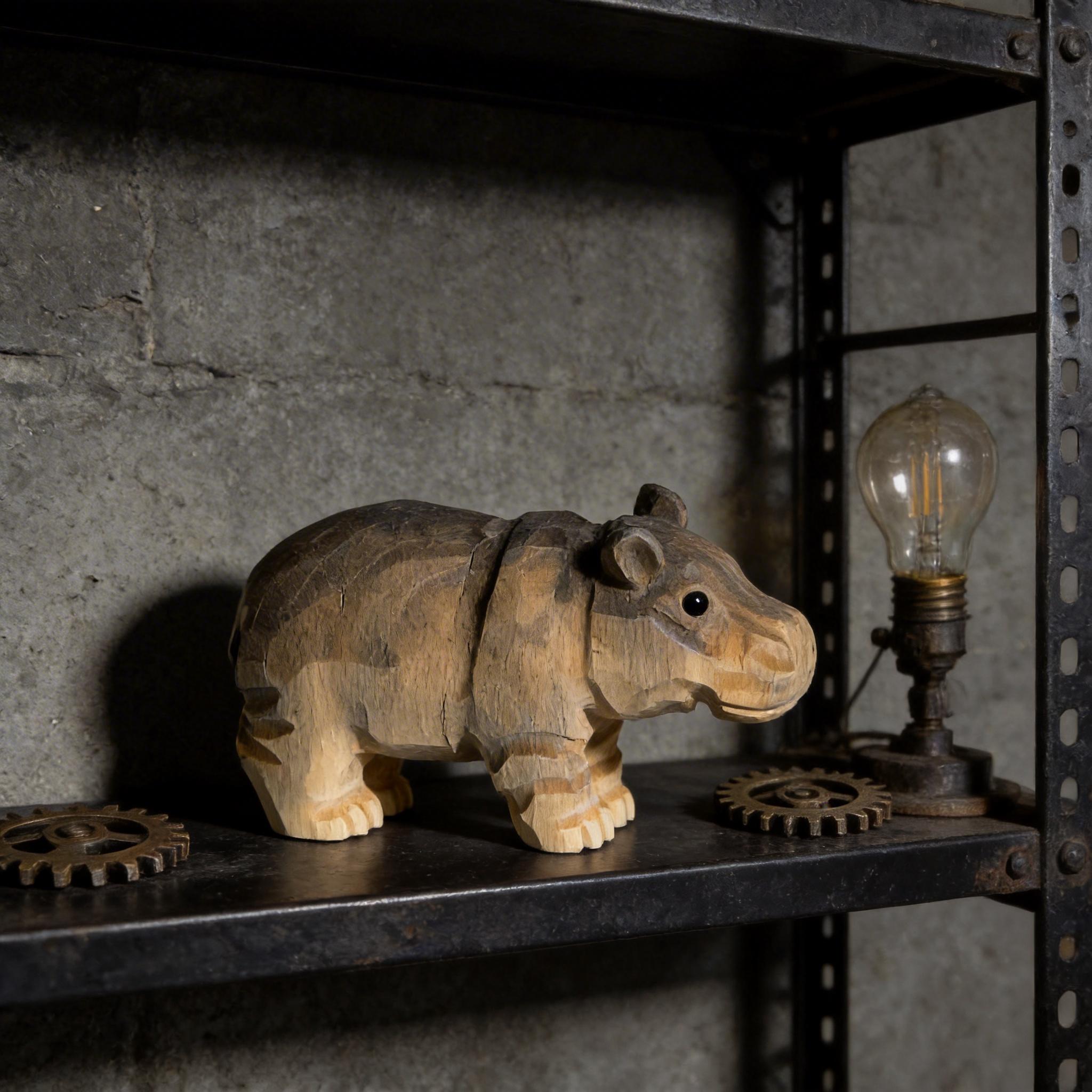 Hand Carved Wooden Hippo Sculpture | Rustic Safari Nursery Decor