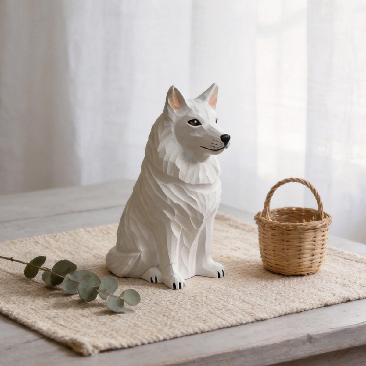 Hand Carved Wooden White Dog Figurine | Rustic Farmhouse Decor | White Shepherd Sculpture | Unique Woodland Animal Lover Gift