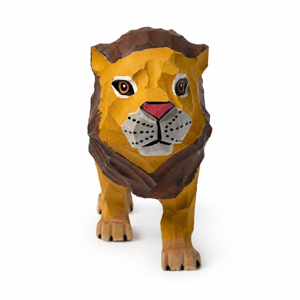Hand-Carved Wooden Lion Figurine | Whimsical Wood Animal Sculpture | Geometric Desk Decor | Safari Lover Gift Idea