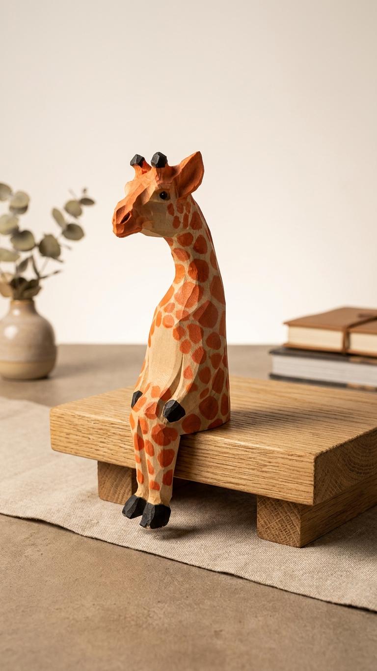 Whimsical Sitting Giraffe Wooden Shelf Sitter Handmade Safari Animal Decor Nursery Art Unique Gift for Animal Lovers