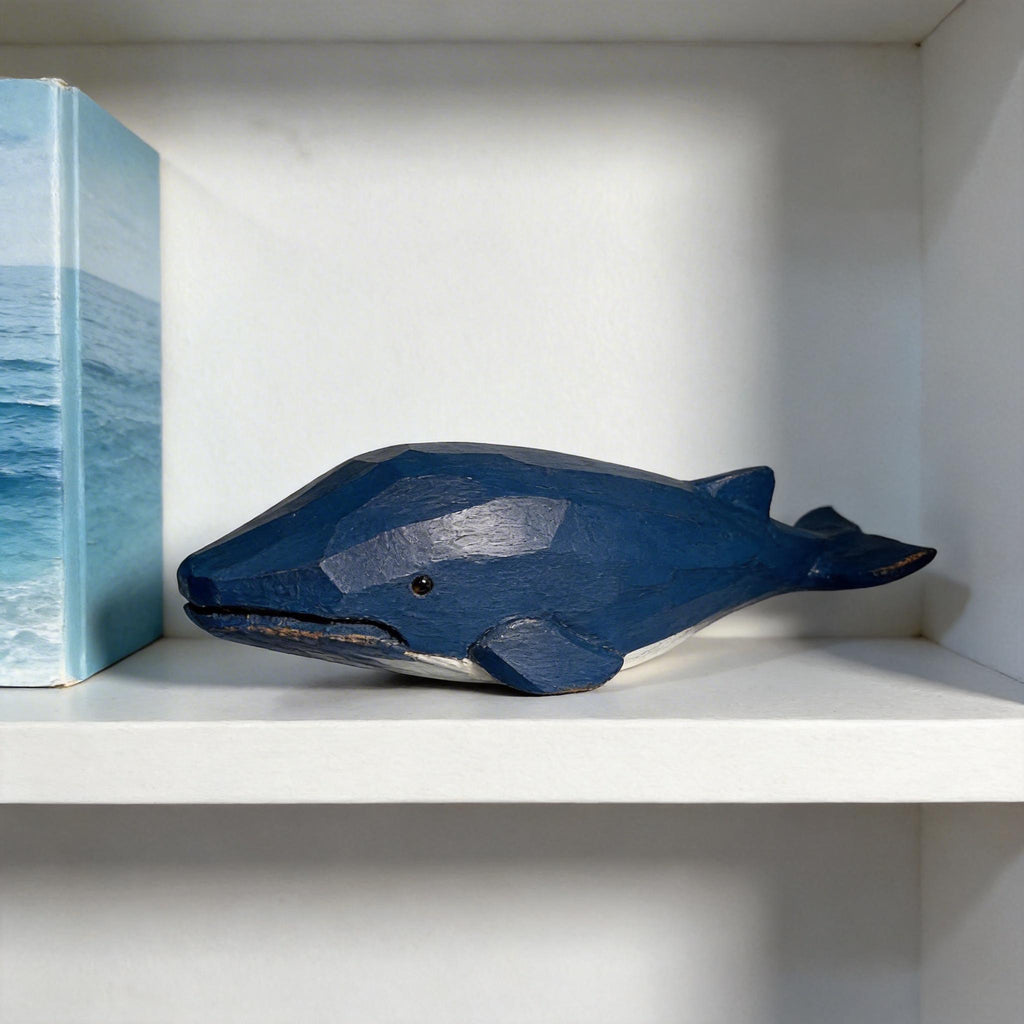 Rustic Blue Wooden Whale Carving | Coastal Home Decor | Handcrafted Nautical Nursery Art | Ocean Lover Gift | Wooden Marine Animal Figurine