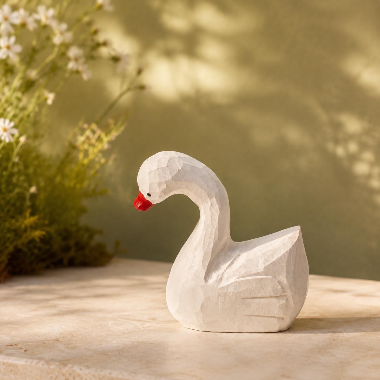 Whimsical White Wood Swan Hand Carved Bird Rustic Nursery Decor Unique Gift