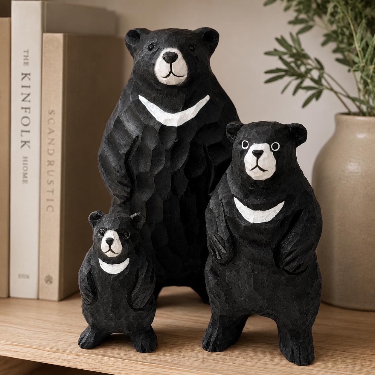 Hand Carved Wood Black Bear Family Set Rustic Woodland Nursery Decor New Mom Gift