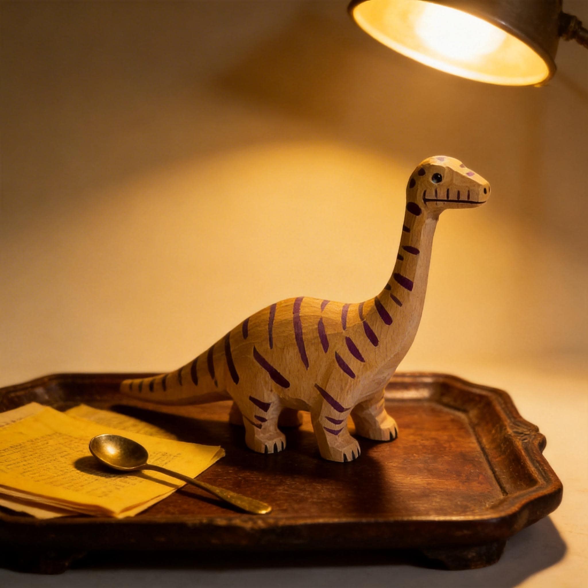 Hand Carved Wooden Brontosaurus Figurine Striped Dinosaur Nursery Decor Whimsical Desk Accessory Unique Birthday Gift for Dino Lover