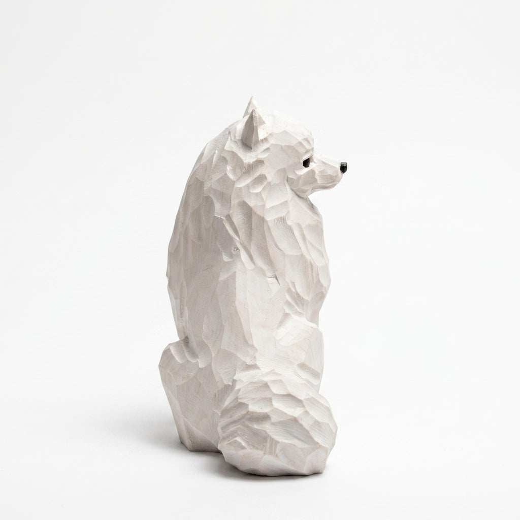 Whimsical White Samoyed Wood Carving Geometric Fluffy Dog Figurine Minimalist Pet Memorial Unique Gift for Dog Lovers Desk Decor