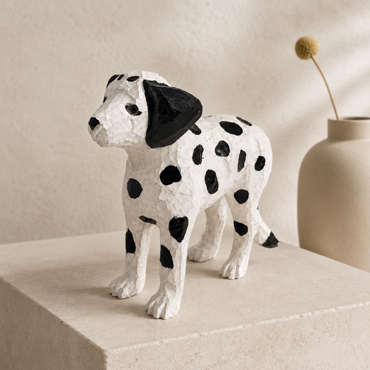 Hand-Carved Wooden Dalmatian Figurine | Spotted Puppy Sculpture | Whimsical Dog Desk Decor | Unique Pet Lover Gift